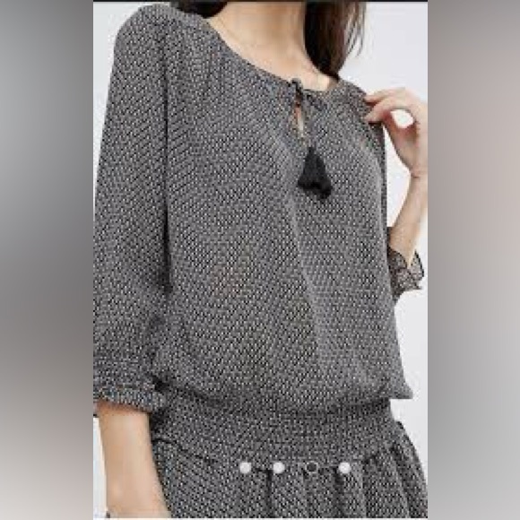 Scotch & Soda NWOT Boho Print Gypsy Mini Ruffle Cinched Dress Front Tie Tassel 2 - Picture 3 of 7